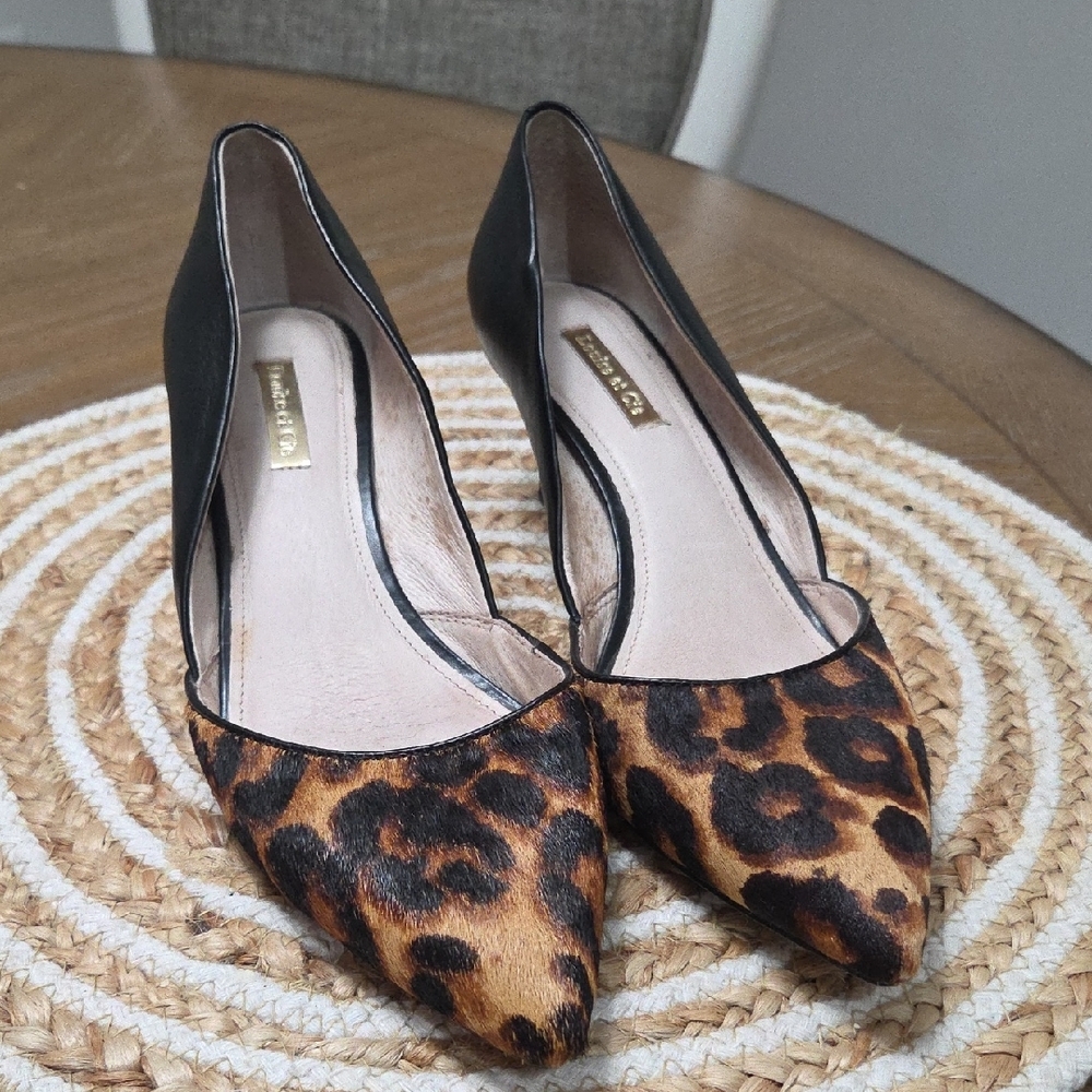 Louise Et Cie Leather/ Cowhide Leopard Print Kittek Heel, size 8